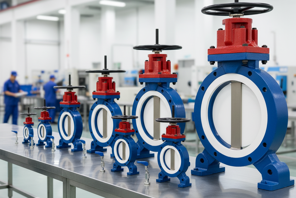 Industrial FEP/PFA Lined Butterfly Valve with a cast body and central lined flapper, demonstrating the bidirectional tight shut-off design for efficient flow control in corrosive chemical service.